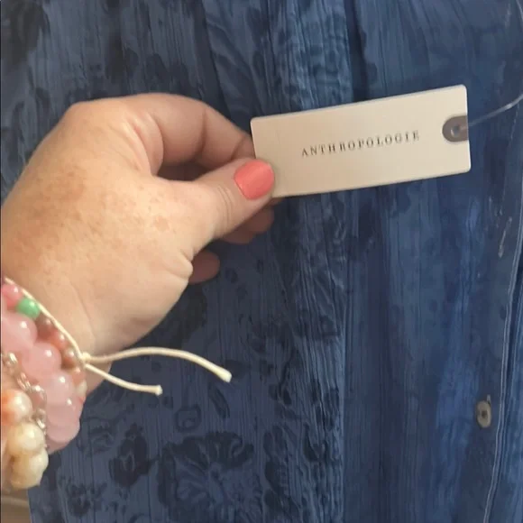 Anthropologie Textured Blue Blouse - Picture 1 of 5